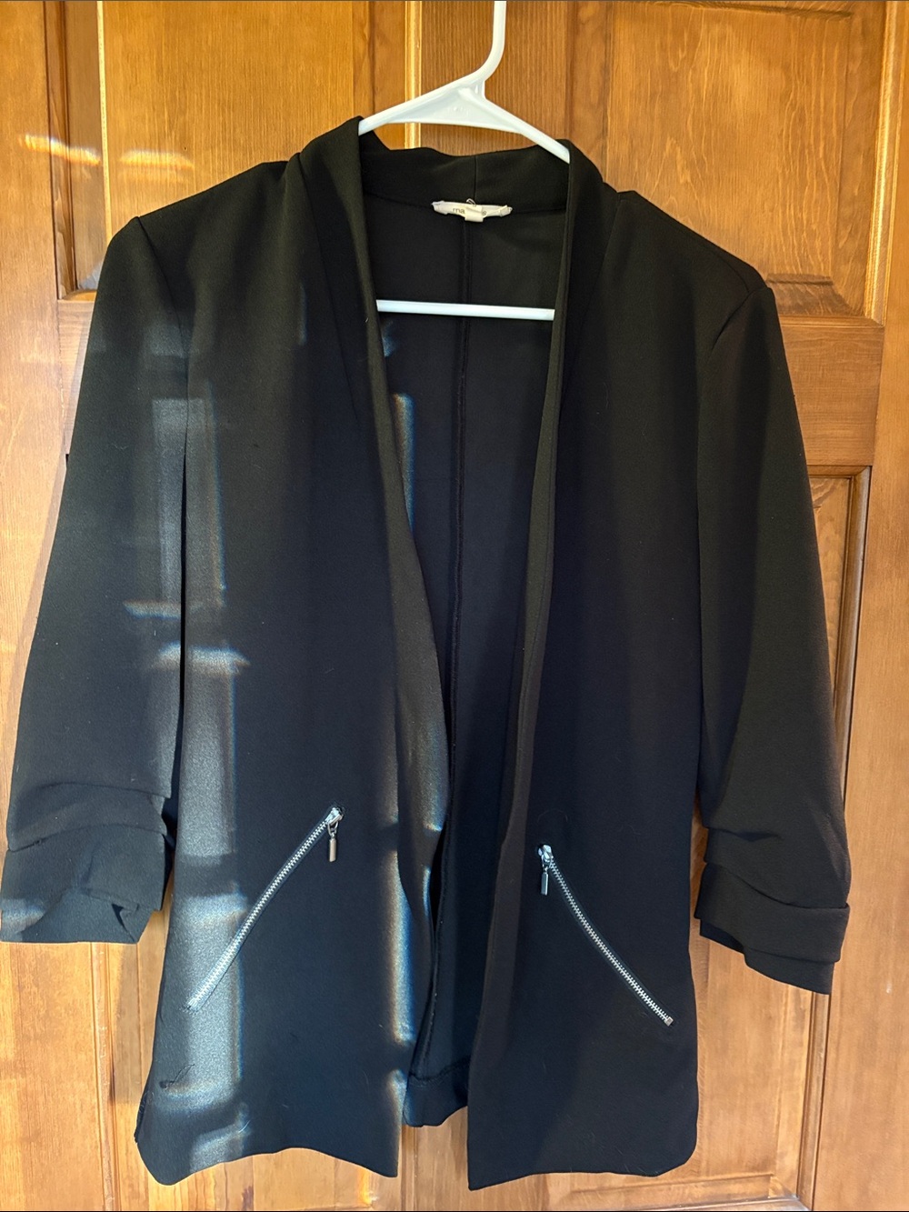 Women's Black Open-Front Blazer with Zip Pockets